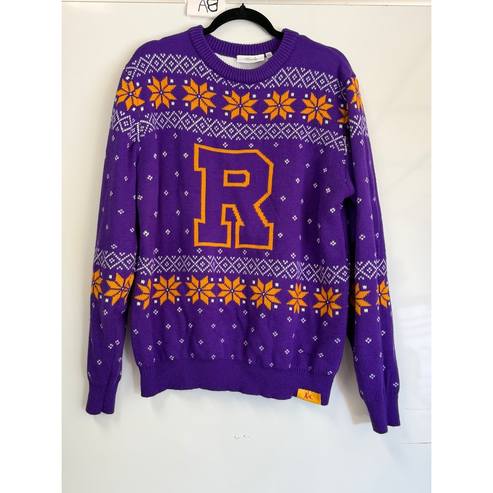 Roody Custom Knit Sweater Purple Orange Varsity Letter R Fair Isle Mens XL